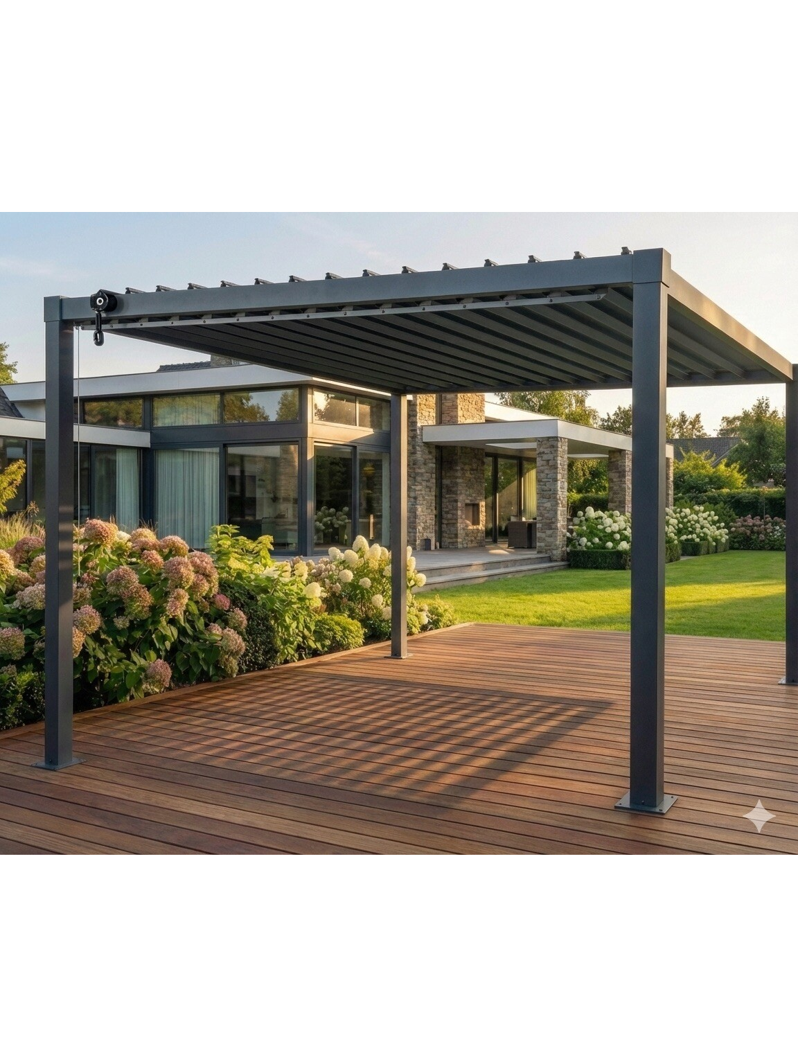 Bioklimatinė plieninė pergola 3x3m su reguliuojamu stogu 1 Bioklimatinė plieninė pergola 3x3m su reguliuojamu stogu 1