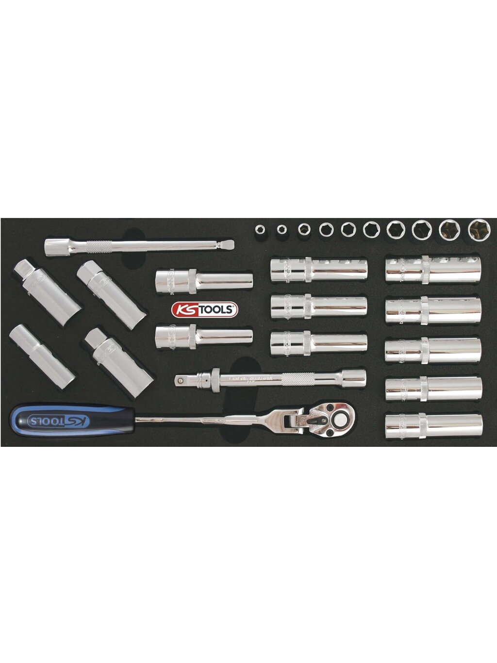 1/2 galvučių su terkšle kompl. (818.1304, KS TOOLS) 1/2 galvučių su terkšle kompl. (818.1304, KS TOOLS)