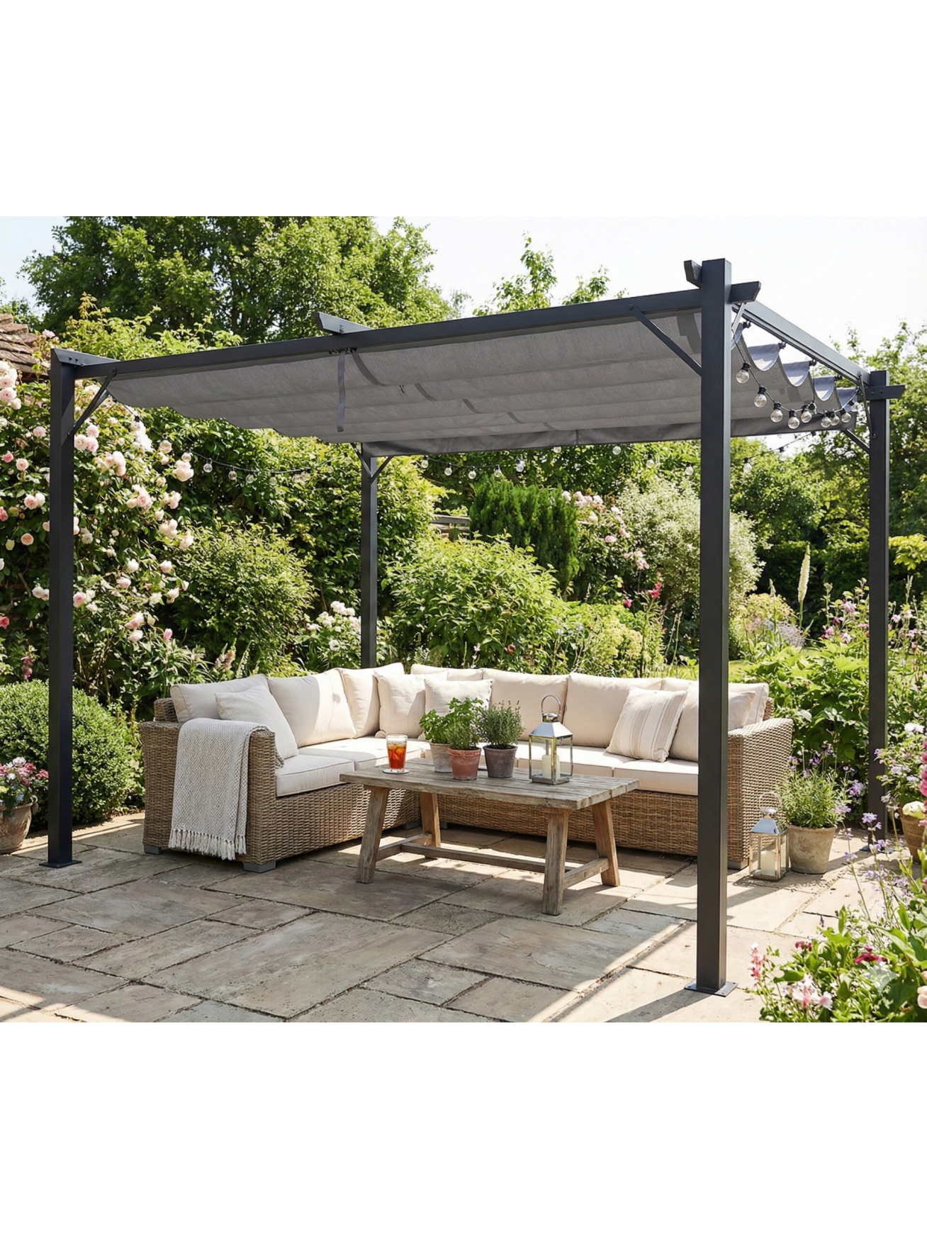 Sodo pergola 3x3m su slankiojančiu tentu 1