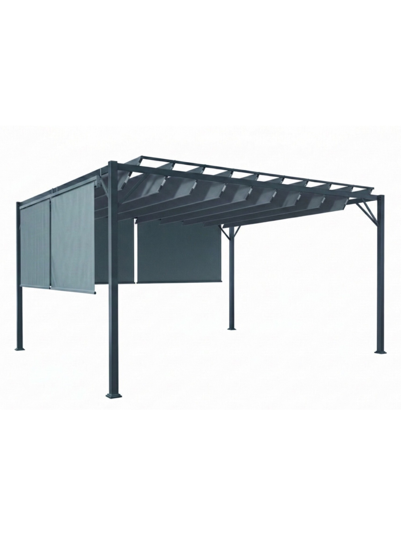 Bioklimatinė sodo pergola 3x4 m su slankiojančiu tentu ir 4 markizėmis Bioklimatinė sodo pergola 3x4 m su slankiojančiu tentu ir 4 markizėmis