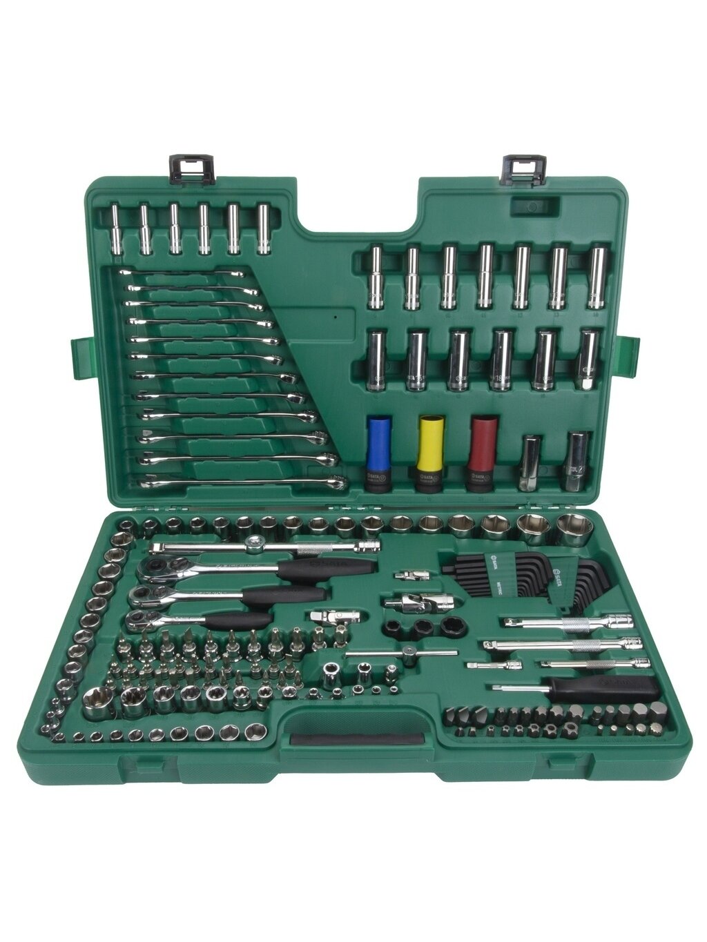 ⬡ 1/4" + 3/8" + 1/2" mechaniko meistro rinkinys (HEX) 190 vnt. (ST109543, SATA)