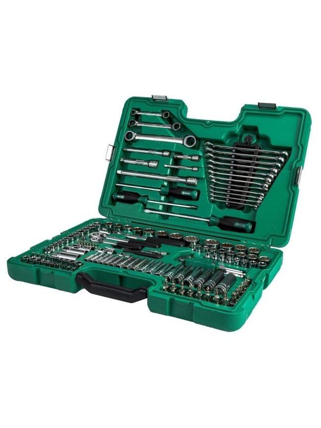⬡ 1/4" + 3/8" + 1/2" galvučių ir terkšlių rinkinys 150 vnt. (coliniai ir metriniai) (ST09510SJ, SATA) ⬡ 1/4" + 3/8" + 1/2" galvučių ir terkšlių rinkinys 150 vnt. (coliniai ir metriniai) (ST09510SJ, SATA)