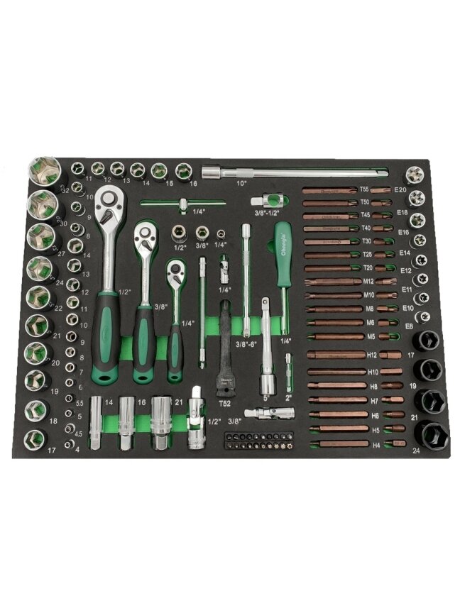 ⬡ 1/4" + 3/8" + 1/2" galvučių rinkinys 122 vnt. dėkle (CL106302, CHANGLU TOOLS) ⬡ 1/4" + 3/8" + 1/2" galvučių rinkinys 122 vnt. dėkle (CL106302, CHANGLU TOOLS)