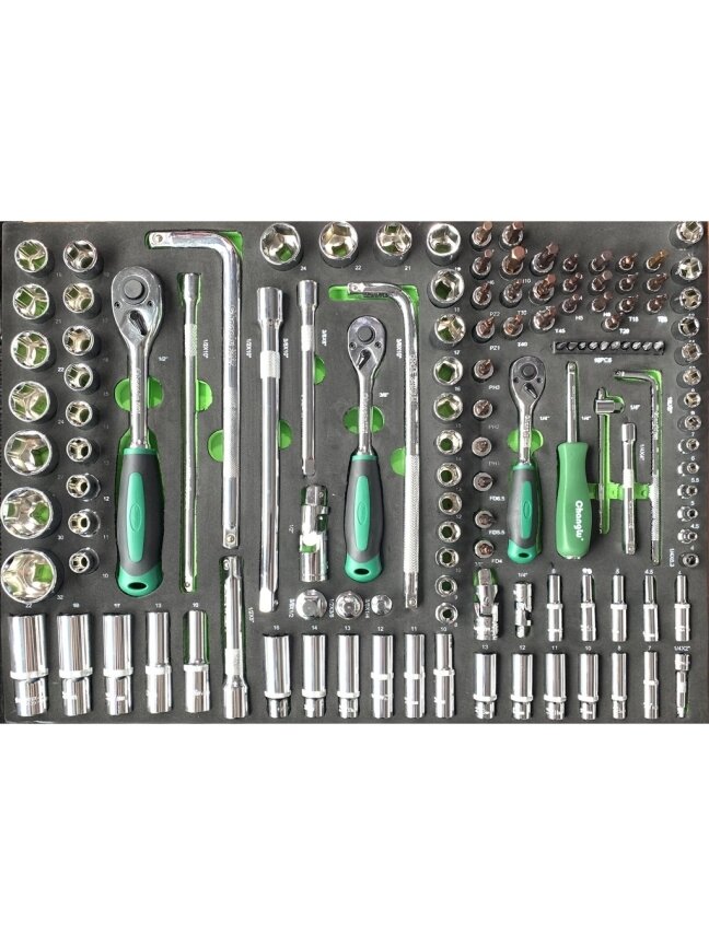⬡ 1/4" + 3/8" + 1/2" galvučių rinkinys 127 vnt. dėkle (CL106201, CHANGLU TOOLS) ⬡ 1/4" + 3/8" + 1/2" galvučių rinkinys 127 vnt. dėkle (CL106201, CHANGLU TOOLS)