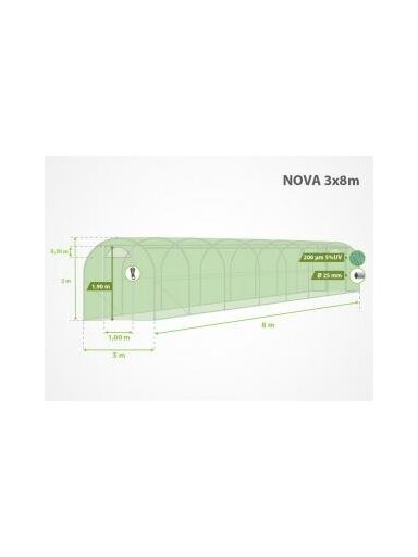 3x8 m plėvelinis šiltnamis NOVA