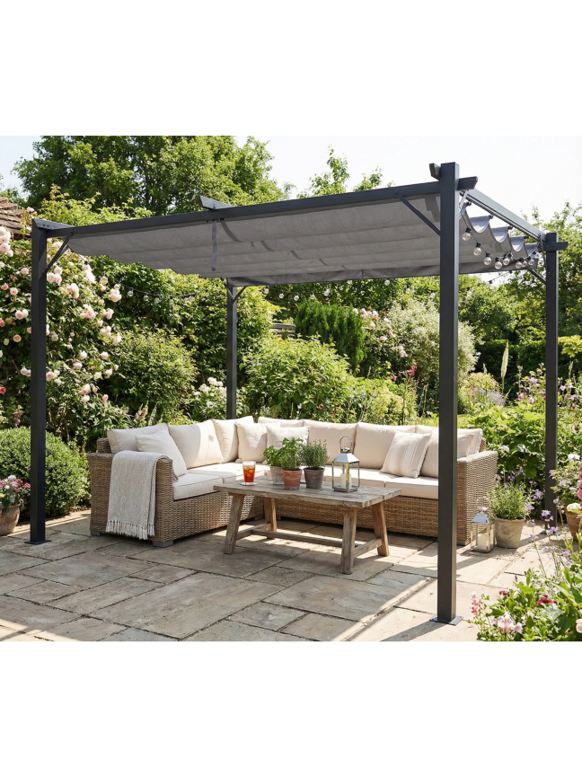 Sodo pergola 3x3m su slankiojančiu tentu 1