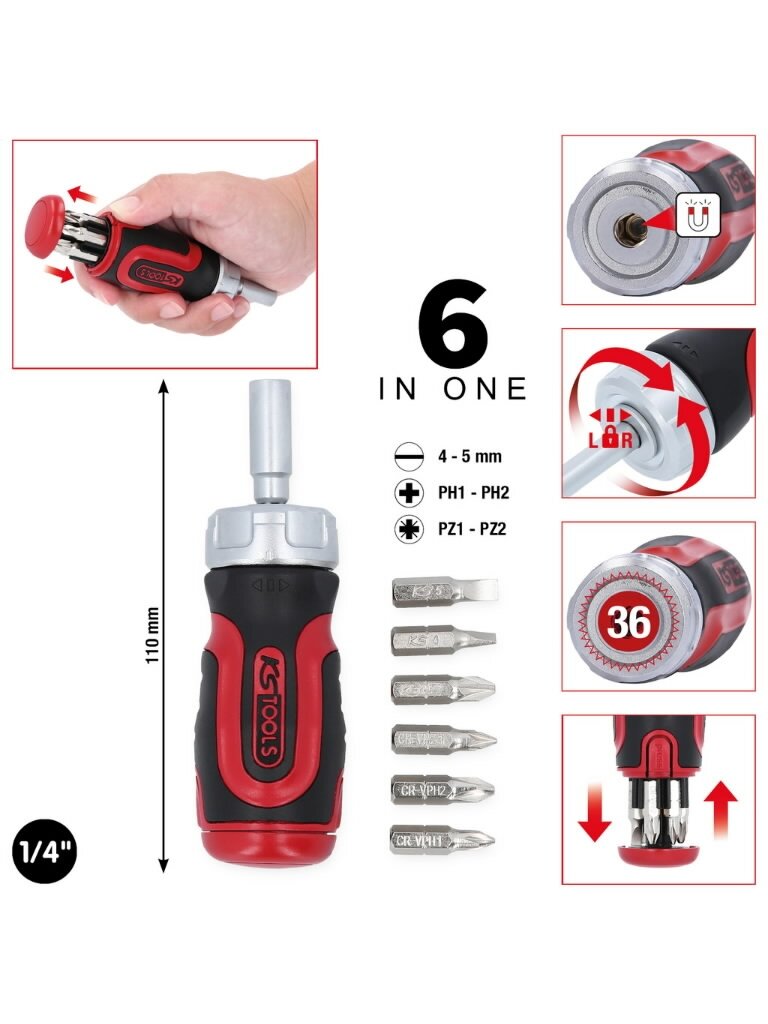 6 in 1 Mini ratchet bit driver, 1/4´´, KS Tools 2 6 in 1 Mini ratchet bit driver, 1/4´´, KS Tools 2