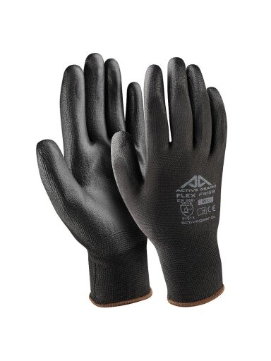 Active Gear Juodos poliuretano pirštinės L 12vnt.