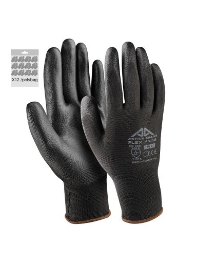 Active Gear Juodos poliuretano pirštinės XL 12vnt.