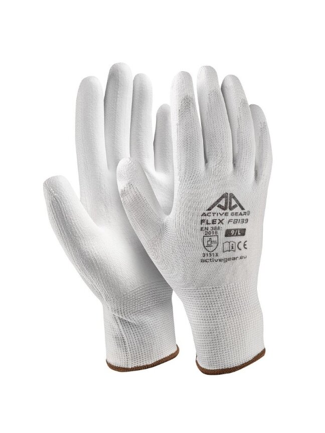 Active Gear Baltos poliuretano pirštinės XL 12 vnt. Active Gear Baltos poliuretano pirštinės XL 12 vnt.