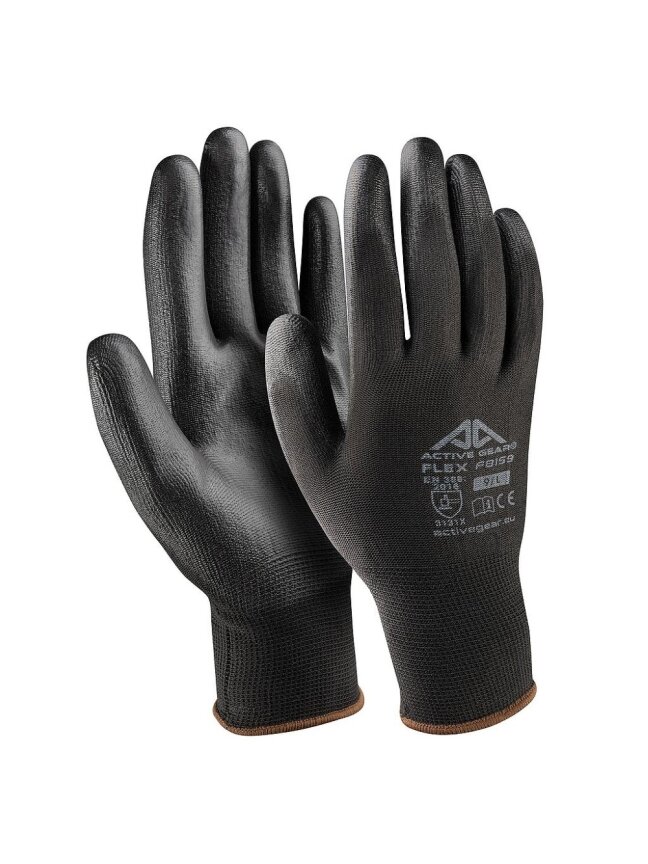 Active Gear Juodos poliuretano pirštinės L 12vnt. Active Gear Juodos poliuretano pirštinės L 12vnt.