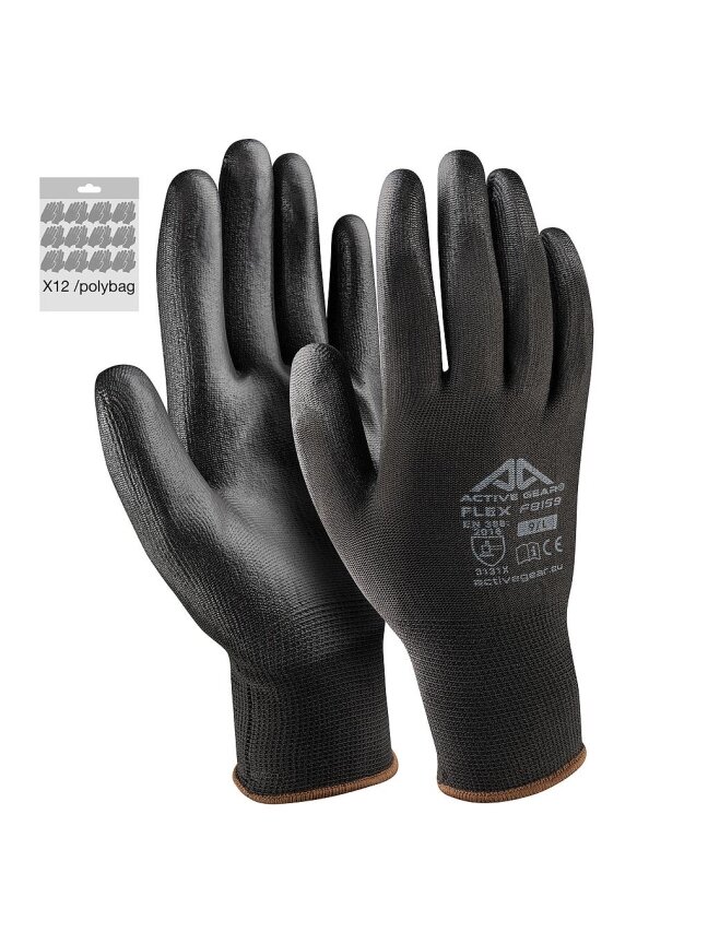 Active Gear Juodos poliuretano pirštinės XXL 12 vnt. Active Gear Juodos poliuretano pirštinės XXL 12 vnt.