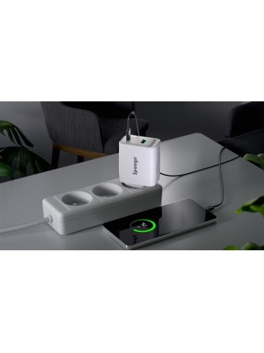 Adapteris Sponge C2 45W GaN, USB-C/USB-A, balta