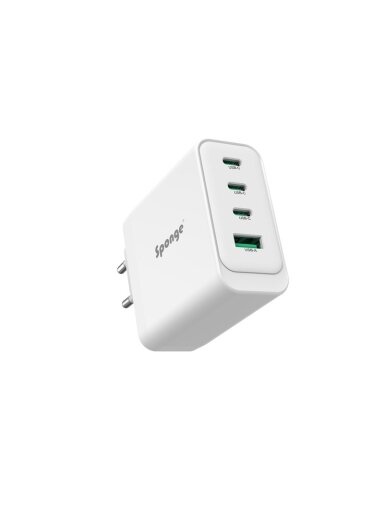 Adapteris Sponge C4 100W GaN, USB-C/USB-A, balta