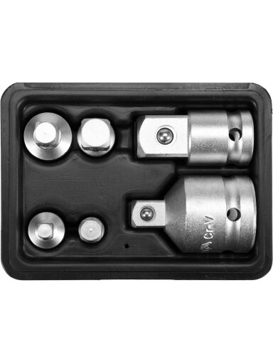 Adapterių rinkinys CrV 6 vnt. Yato | 3/8(m)x1/4(f) 1/4(m)x3/8(f) 3/8(f)x1/2(m) 1/2(m)x3/8(f) 3/4(m)x1/2(f) 1/2(m)x3/4(f)