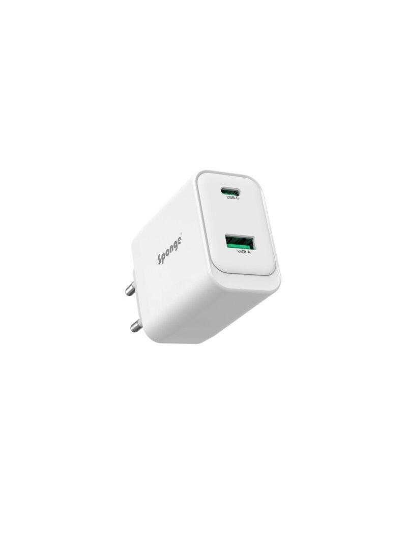 Adapteris Sponge C3 65W GaN, USB-C/USB-A, balta Adapteris Sponge C3 65W GaN, USB-C/USB-A, balta