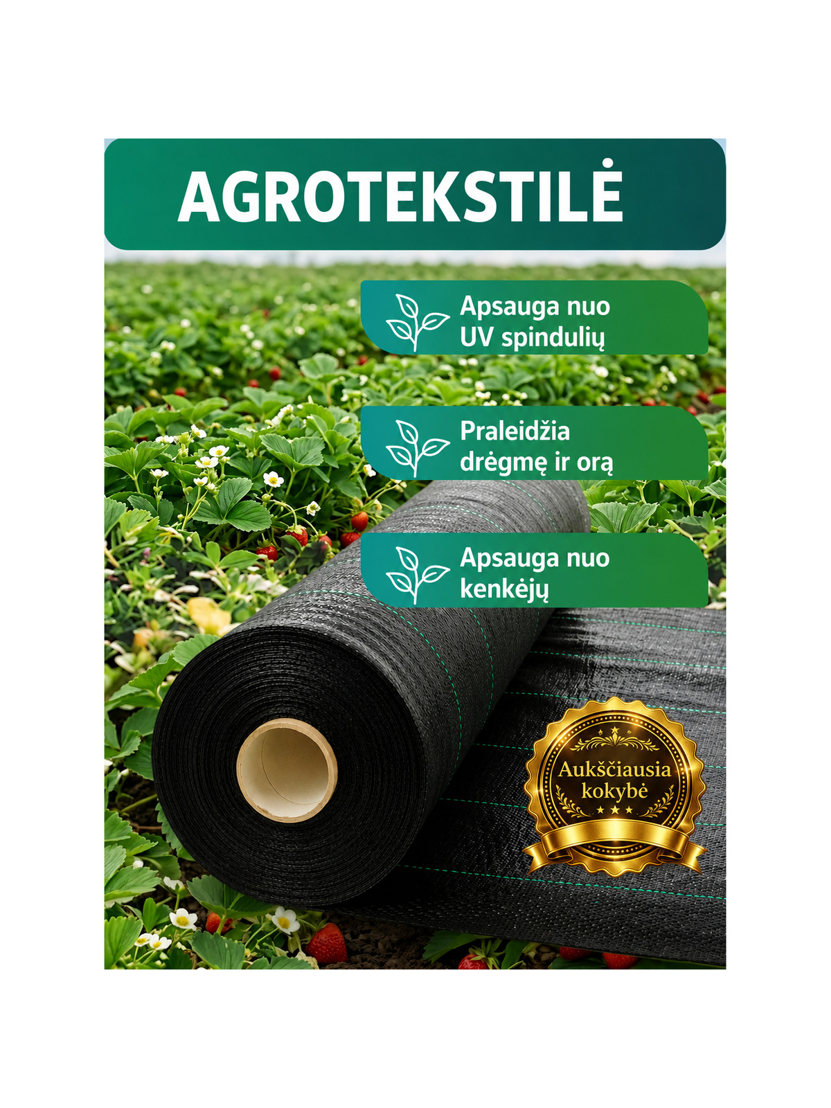 Agroplėvelė 0,8x50m 90g/m3 1 Agroplėvelė 0,8x50m 90g/m3 1