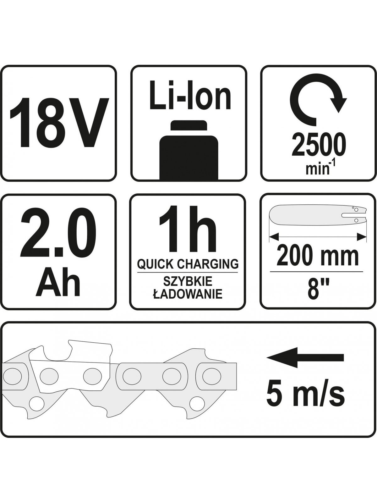 Akumuliatorinis teleskopinis grandininis pjūklas Li-Ion 18V 2Ah Yato | 200-280cm 5 Akumuliatorinis teleskopinis grandininis pjūklas Li-Ion 18V 2Ah Yato | 200-280cm 5