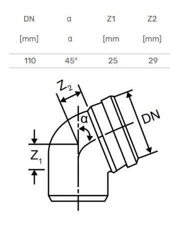 Alkūnė vidaus kanalizacijai Magnaplast Skolan, 110 mm, 45 ° 1