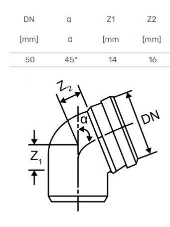 Alkūnė vidaus kanalizacijai Magnaplast Skolan, 58 mm, 45 ° 1