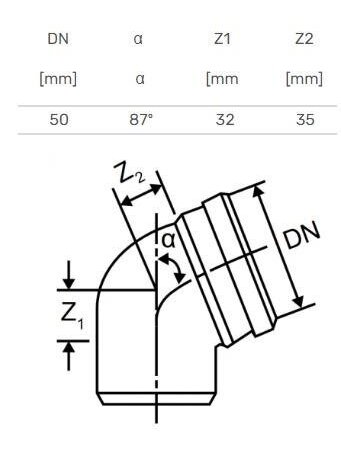 Alkūnė vidaus kanalizacijai Magnaplast Skolan, 58 mm, 87 ° 1