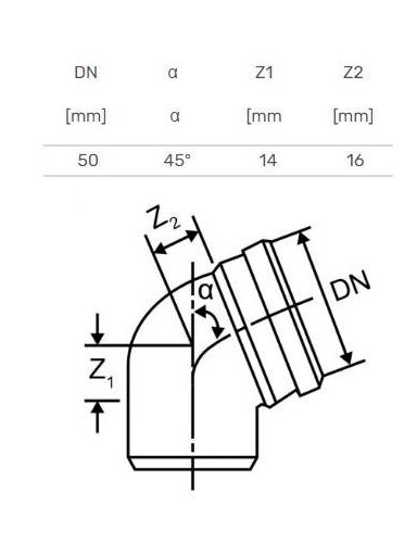 Alkūnė vidaus kanalizacijai Magnaplast Skolan, 58 mm, 45 °