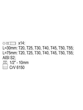 Antgalių rinkinys 15vnt. TORX Yato | T20,T25, T30, T40, T45, T50, T55 2 Antgalių rinkinys 15vnt. TORX Yato | T20,T25, T30, T40, T45, T50, T55 2
