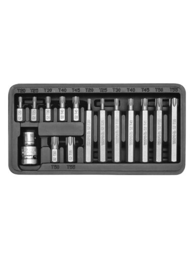 Antgalių rinkinys 15vnt. TORX Yato | T20,T25, T30, T40, T45, T50, T55