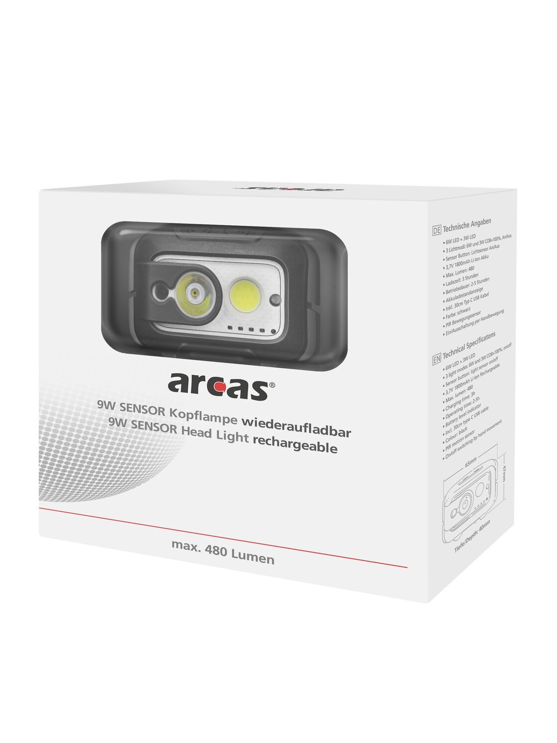 Arcas Galvos žibintuvėlis, 480lm, 9W, įkraunamas USB-C, ARCAS 1 Arcas Galvos žibintuvėlis, 480lm, 9W, įkraunamas USB-C, ARCAS 1