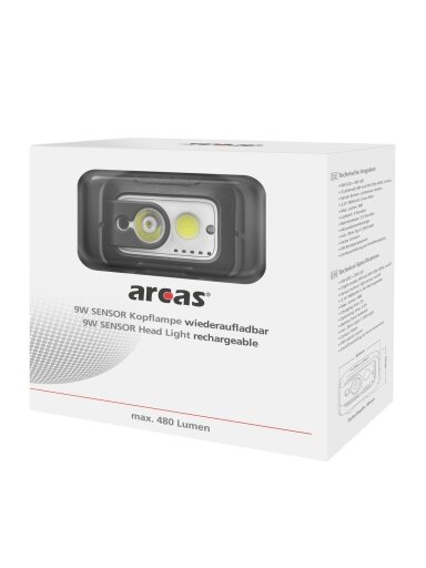 Arcas Galvos žibintuvėlis, 480lm, 9W, įkraunamas USB-C, ARCAS