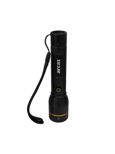 Arcas Rankinis žibintuvėlis 1000lm, 10W, įkraunamas USB-C, juodas, ARCAS
