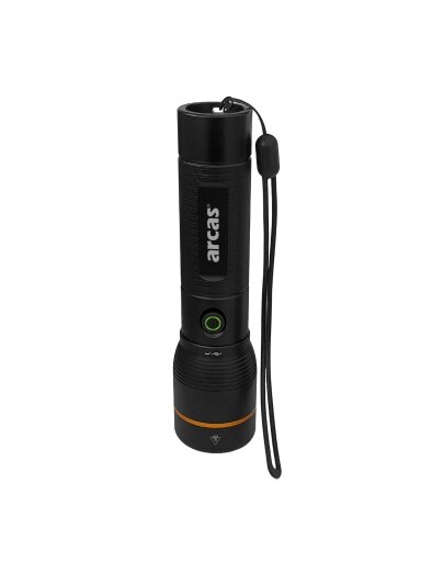Arcas Rankinis žibintuvėlis, 2000lm, 20W, įkraunamas USB-C, juodas, ARCAS