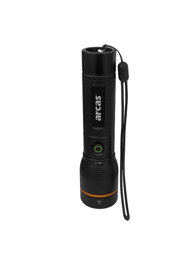 Arcas Rankinis žibintuvėlis, 2000lm, 20W, įkraunamas USB-C, juodas, ARCAS