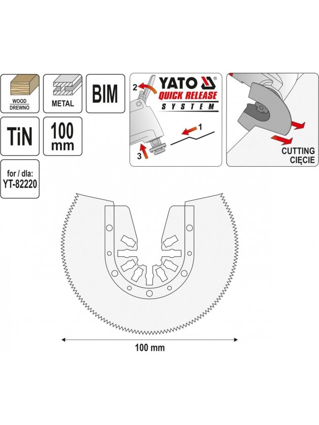 Ašmenys pjūkliniai BIM-TIN daugiafunkciniui prietaisui YT-82220, YT-82818, YT-82819, 100mm Titano Yato 3