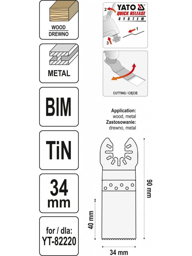 Ašmenys pjūkliniai BIM-TIN daugiafunkciniui prietaisui YT-82220, YT-82818, YT-82819, 90x34mm Titano Yato 3