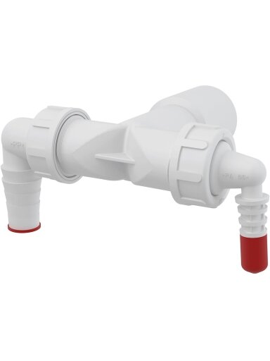 Atšaka skalbimo mašinos ir džiovyklės pajungimui DN40/32 (8–23) su atbuliniais vožtuvais Alca Plast dviguba