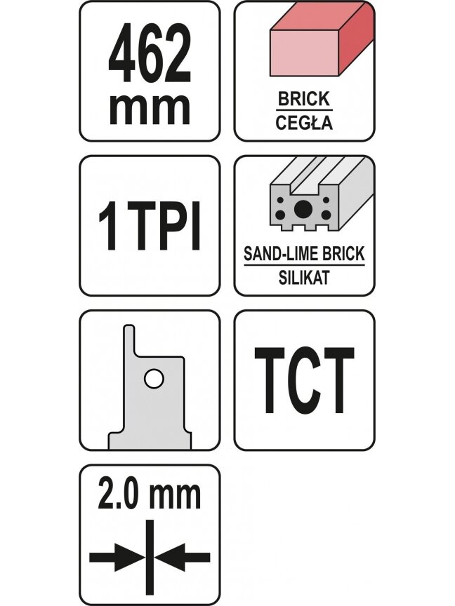 Atsarginiai pjūkleliai elektriniam siaurapjūkliui 462mm, betonui, briketams Yato 3 Atsarginiai pjūkleliai elektriniam siaurapjūkliui 462mm, betonui, briketams Yato 3