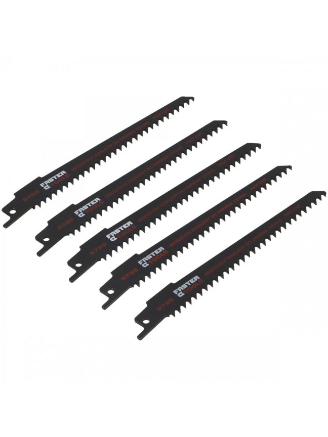 Atsarginiai pjūkleliai el.siaurapjūkliui (medžiui) 6TPI HCS 5 vnt. Faster Tools | 150x19x1,2mm
