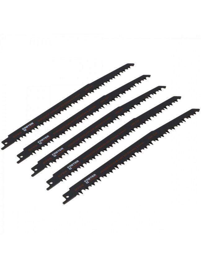 Atsarginiai pjūkleliai el.siaurapjūkliui (medžiui) 6TPI HCS 5 vnt. Faster Tools | 240x19x1,2mm 1