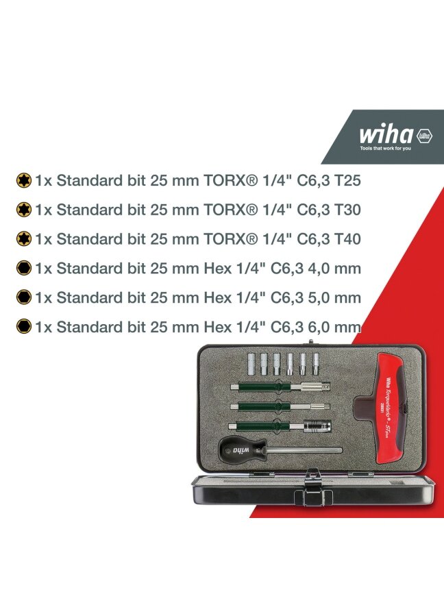 Atsuktuvo rinkinys Wiha T-handle set TorqueVario-S T 5-14 Nm 2 Atsuktuvo rinkinys Wiha T-handle set TorqueVario-S T 5-14 Nm 2