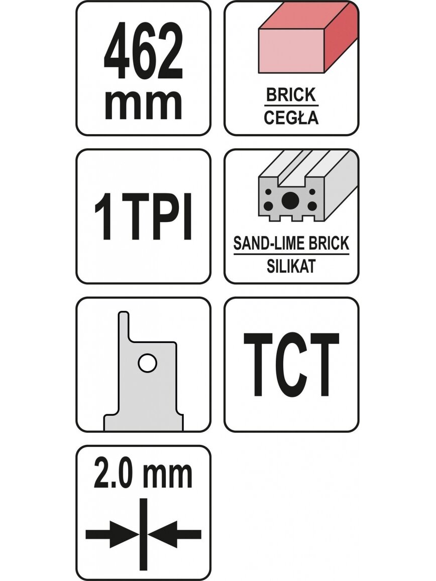 Atsarginiai pjūkleliai elektriniam siaurapjūkliui 462mm, betonui, briketams Yato 3 Atsarginiai pjūkleliai elektriniam siaurapjūkliui 462mm, betonui, briketams Yato 3