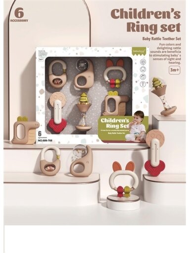 Barškutis Baby Rattle Teether Set, įvairių spalvų