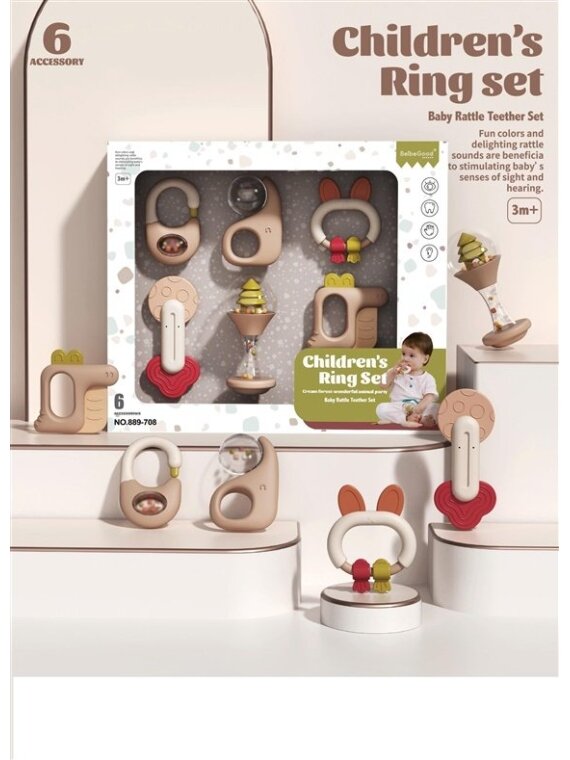 Barškutis Baby Rattle Teether Set, įvairių spalvų