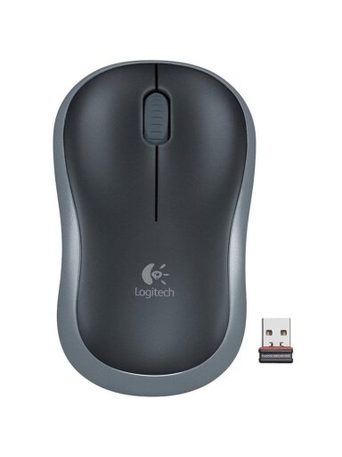 Belaidė kompiuterio pelė LOGITECH M185, juoda, pilka