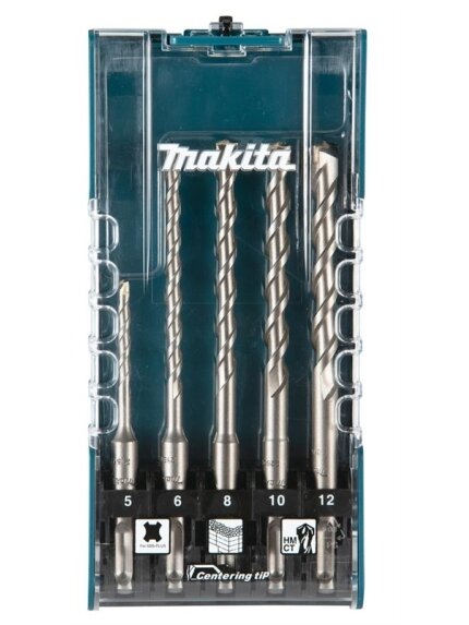 Betono grąžtų komplektas Makita, SDS-PLUS, 5 vnt. Betono grąžtų komplektas Makita, SDS-PLUS, 5 vnt.