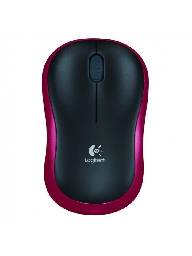 Belaidė kompiuterio pelė LOGITECH M185, juoda, raudona Belaidė kompiuterio pelė LOGITECH M185, juoda, raudona