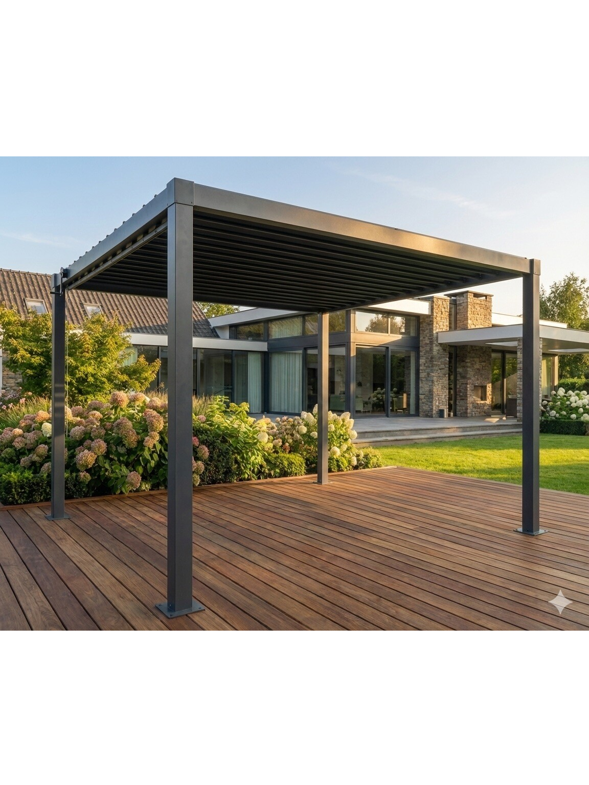 Bioklimatinė plieninė pergola 3x4m su reguliuojamu stogu 1