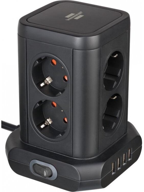 Buitinis ilgintuvas-stovas BRENNENSTUHL, 8 vietų, 4USB, 2 m