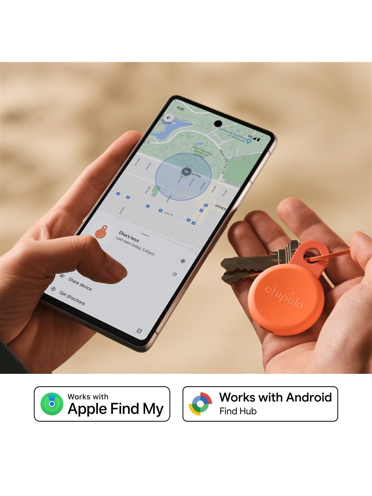 Chipolo LOOP – Rechargeable Bluetooth Tracker with Silicone Loop for iOS & Android, Coral