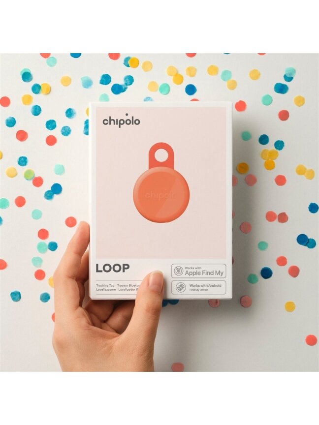 Chipolo LOOP – Rechargeable Bluetooth Tracker with Silicone Loop for iOS & Android, Coral 1